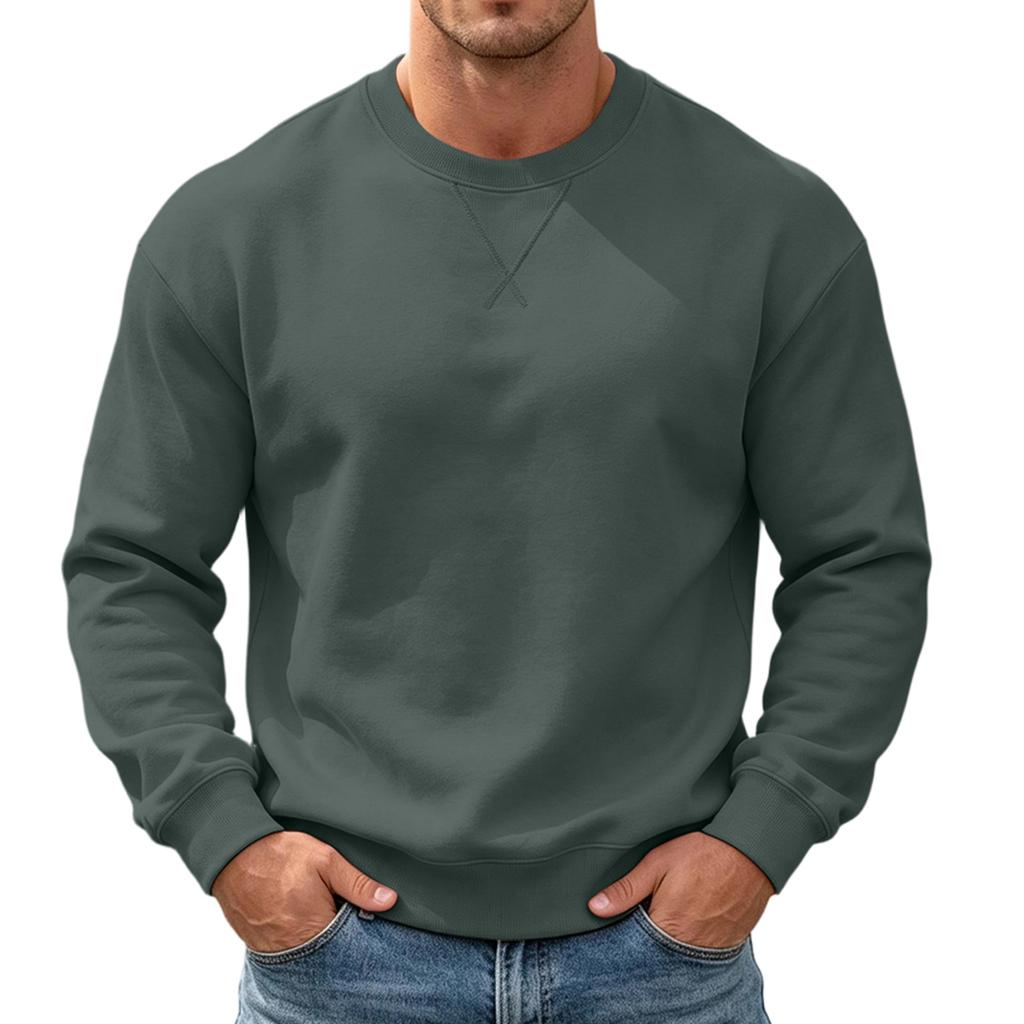 Men's Casual Drop Shoulder Sweatshirt Long Sleeve Crewneck Pullover for Sports and Daily Wear