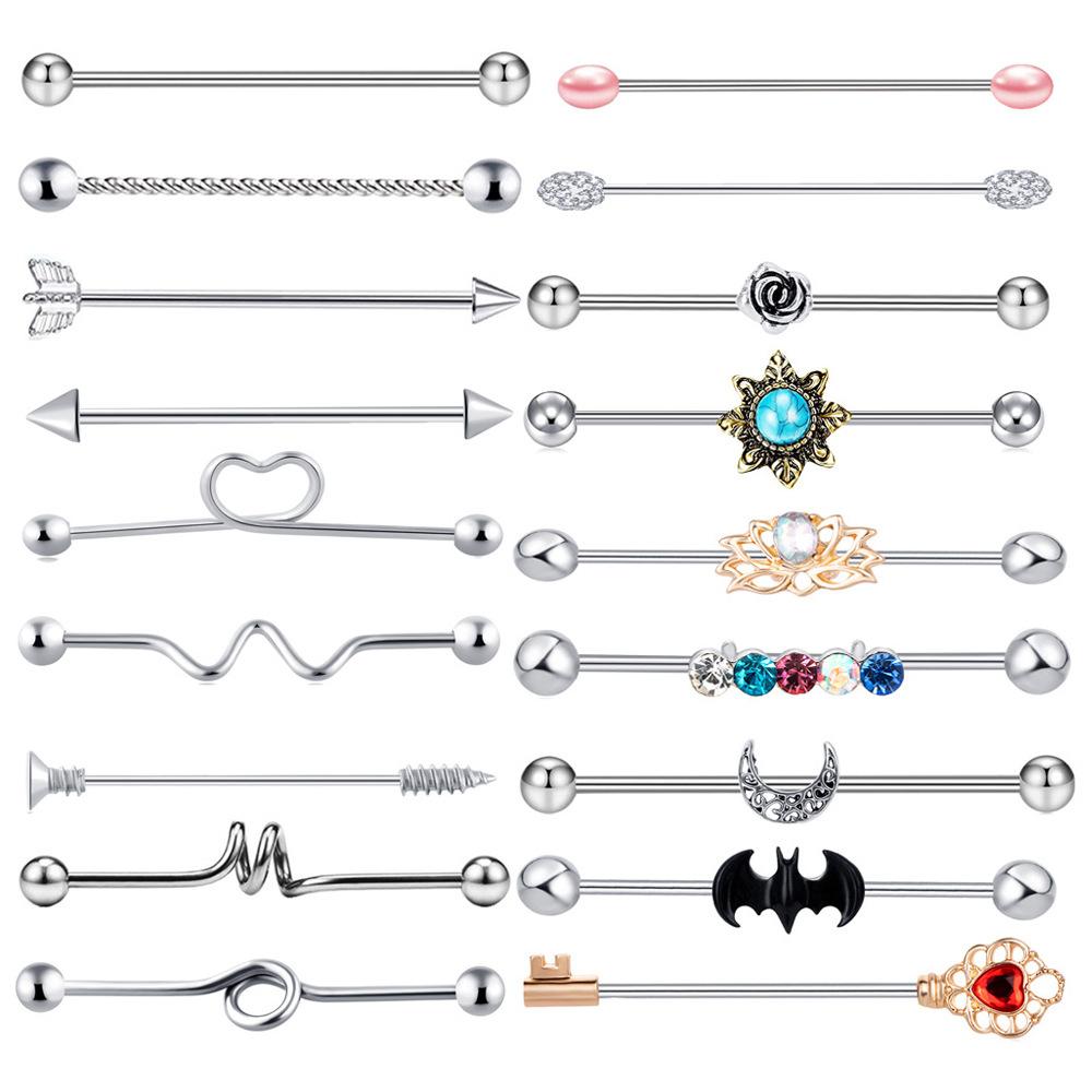 Stainless Steel Barbell Bar Ear Stud Set Piercing Jewelry Earrings