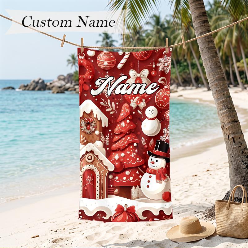 Christmas atmosphere Custom Name Printed Beach Towel Personalized Soft Towel For Swimming Beach Travel