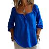 Moda Casual Suelta para Mujer, Ajuste Algodón, Lino Mezcla V, Cuello Manga Larga Jersey Camiseta Top