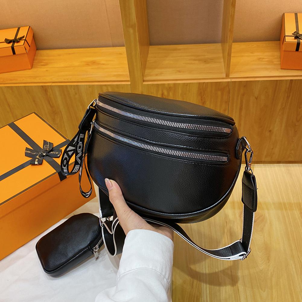 Women Retro Chest Bag Multi Pocket Shoulder Bag PU Leather French Crossbody Bag Vintage Wide Strap Ladies Belt Bag Solid Satchel