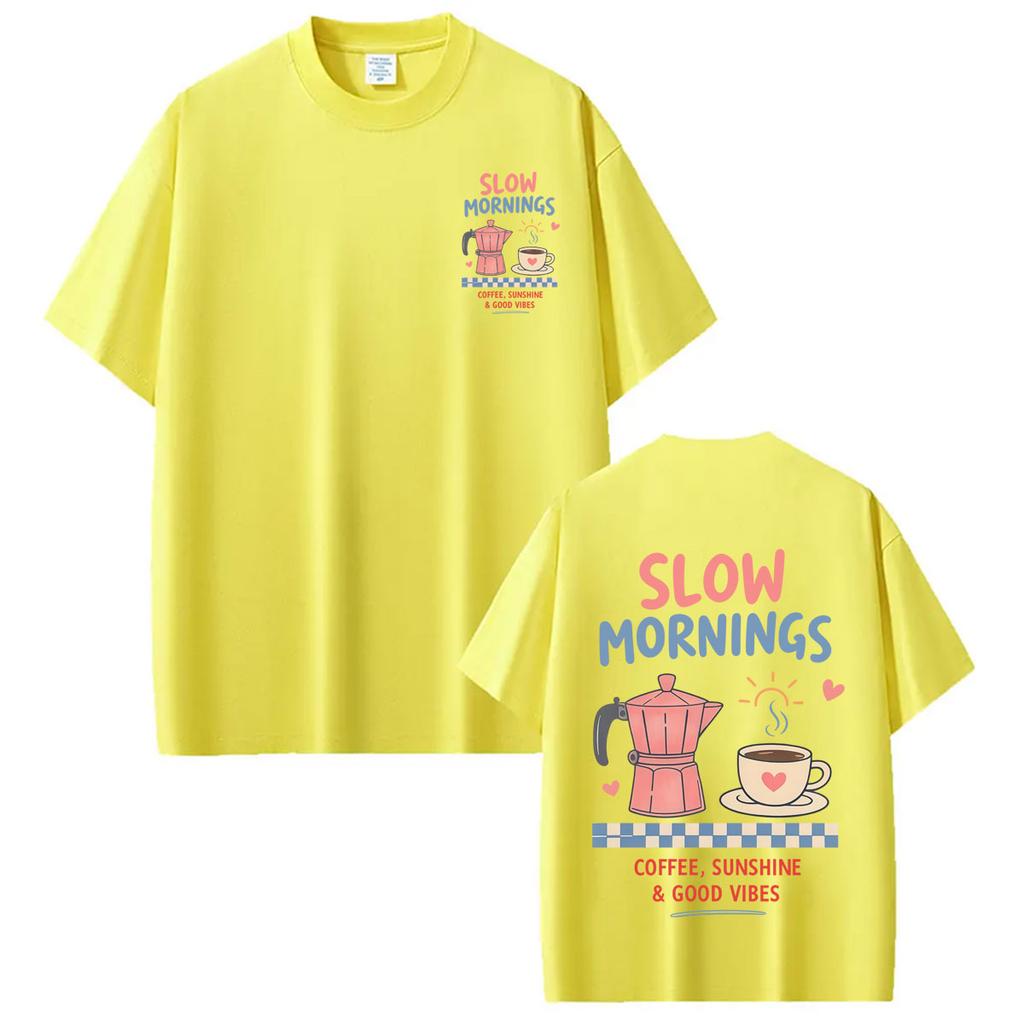 Slow Mornings Coffee Club Funny Meme TShirt Unisex Unisexs Coffee Fashion Tshirt Summer Loose Casual Cotton Tshirts Streetwear