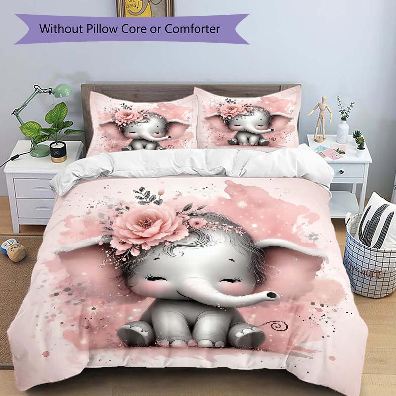 

3pcs Pink Elephant Bedding Set, Including Without Filling, Soft and Comfortable Home Bedroom M084 135x200cm