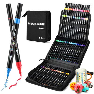 Acrylic Marker Pen 60 with Storage with Thick and Fine for Writing On and Perfect for Handmade Art and Gifts Set, Colors, Bag, Water-Based, Non-Toxic,