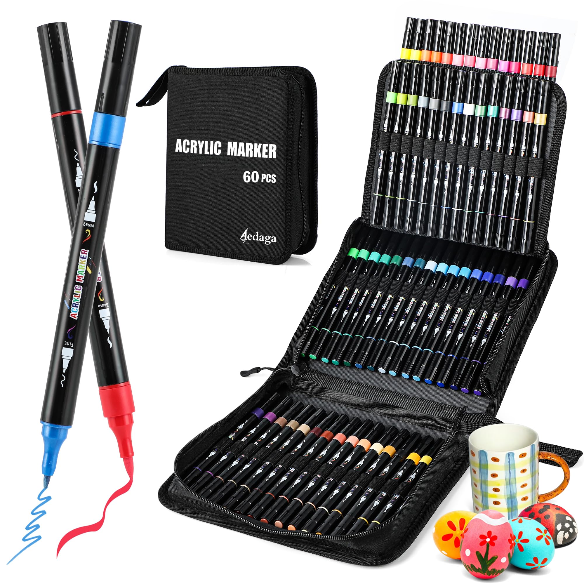 

Acrylic Marker Pen Set, 60 Colors, with Storage Bag. Water-based, Non-toxic, Waterproof, Quick-drying, Lightfast, and with Fine/Thin Tips. Suitable fo