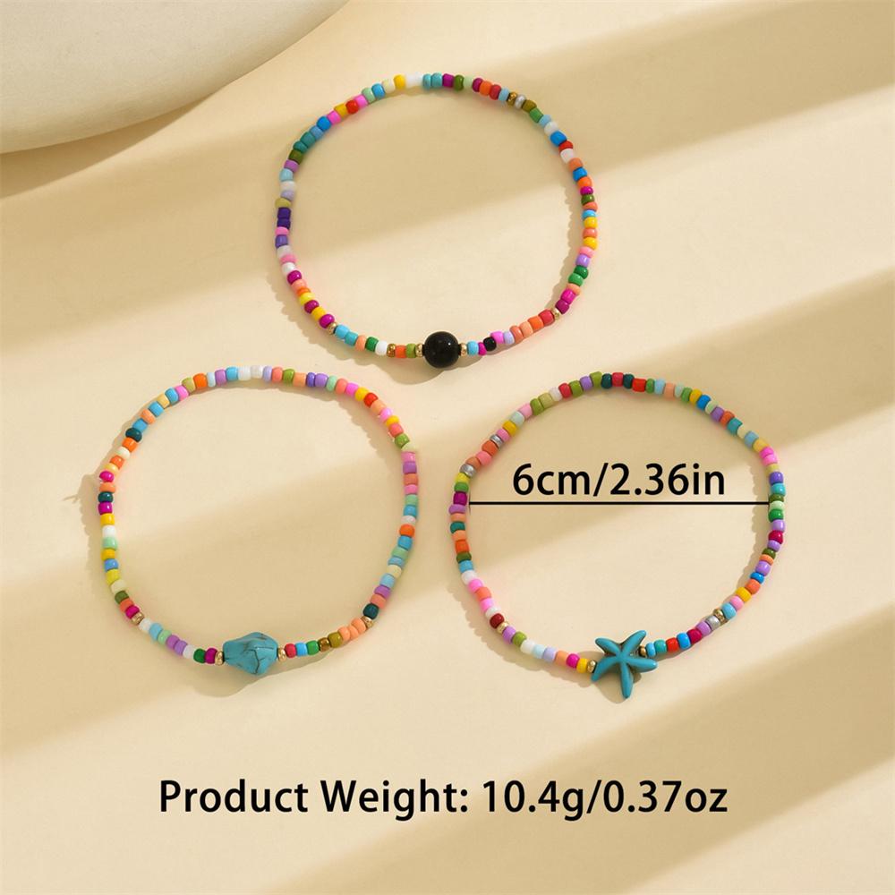 3-teiliges/Set Unregelmäßiger Türkis Niedliche Seestern Fußkettchen Für Damen Regenbogenperlen Seestern Fußketten Strandschmuck Sommeraccessoires