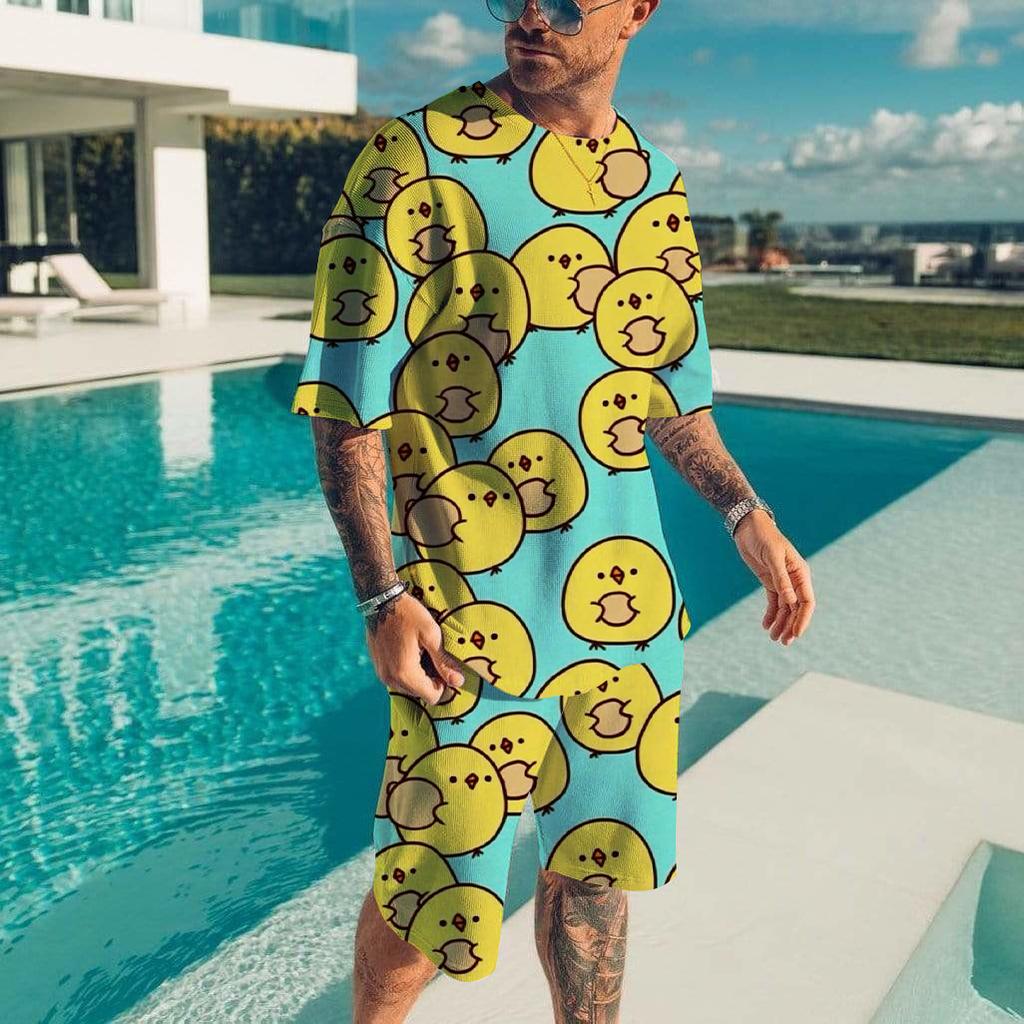 Cartoon Cute Duck Printed Men's T-shirt and Shorts 2 Piece Set Summer Casual Outfit for Men's and Women's Clothing