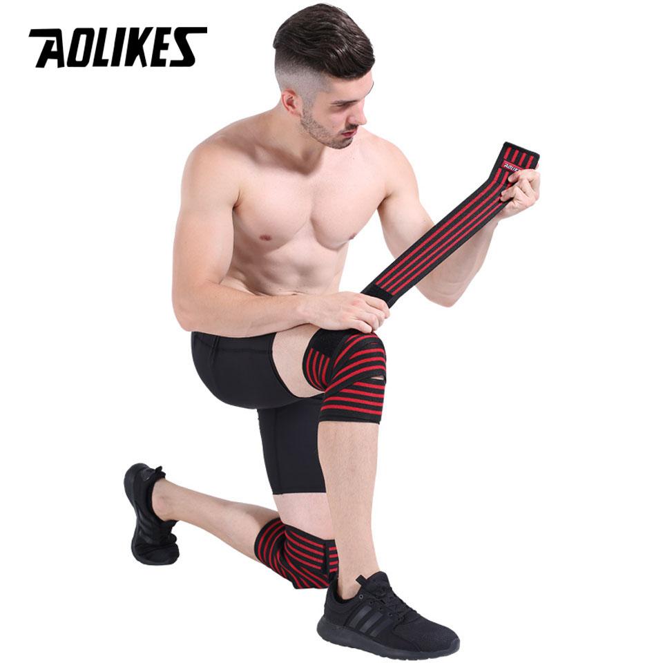 Aolikes 1Pcs 180*8Cm Fitness Weightlifting Leg Knee Compression Straps Wraps Elastic Bandages Poverlifting Squats Training