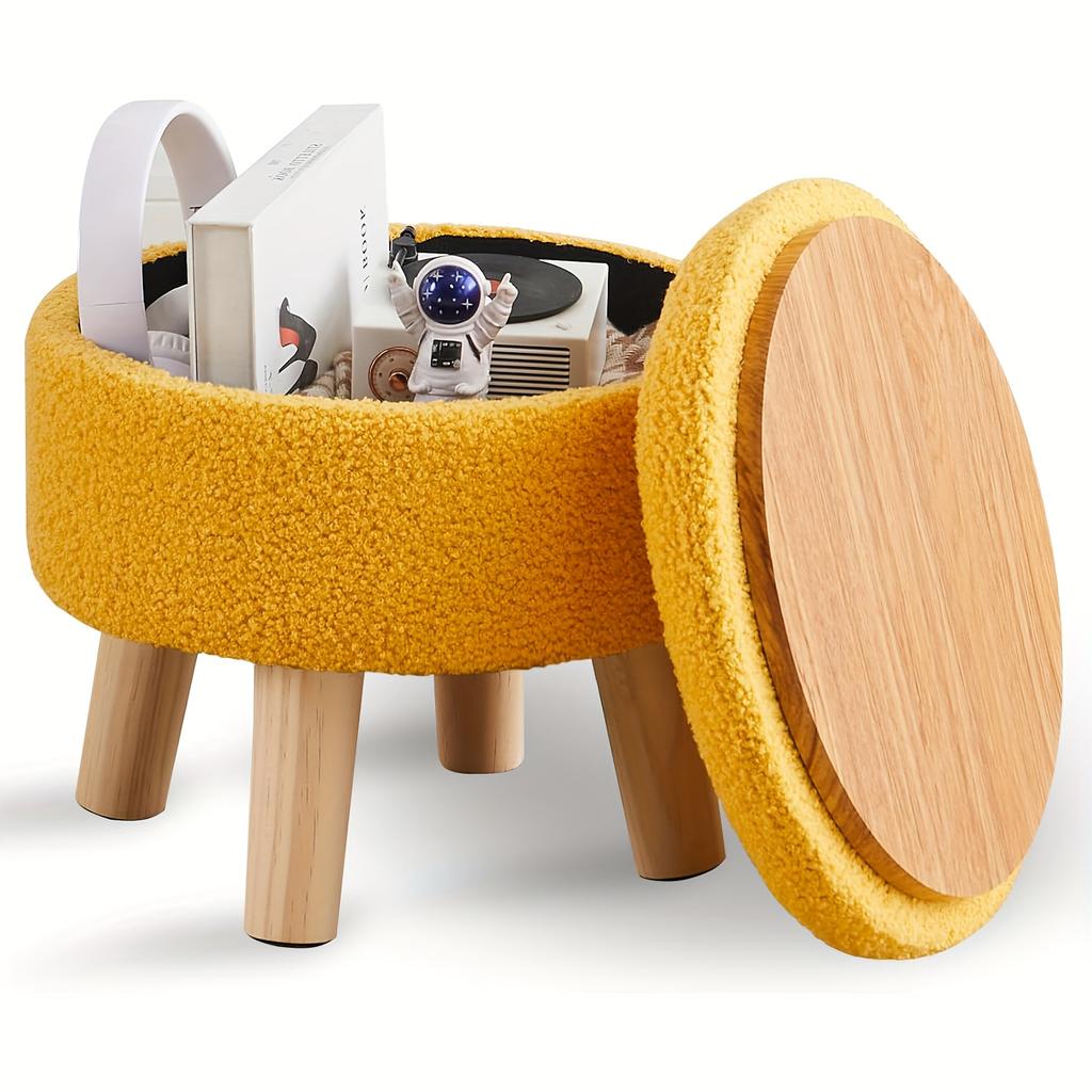 Velvet Round Ottoman with Wood Legs - Multifunctional Footrest, Stool & Table for Living Room. Space-Saving!