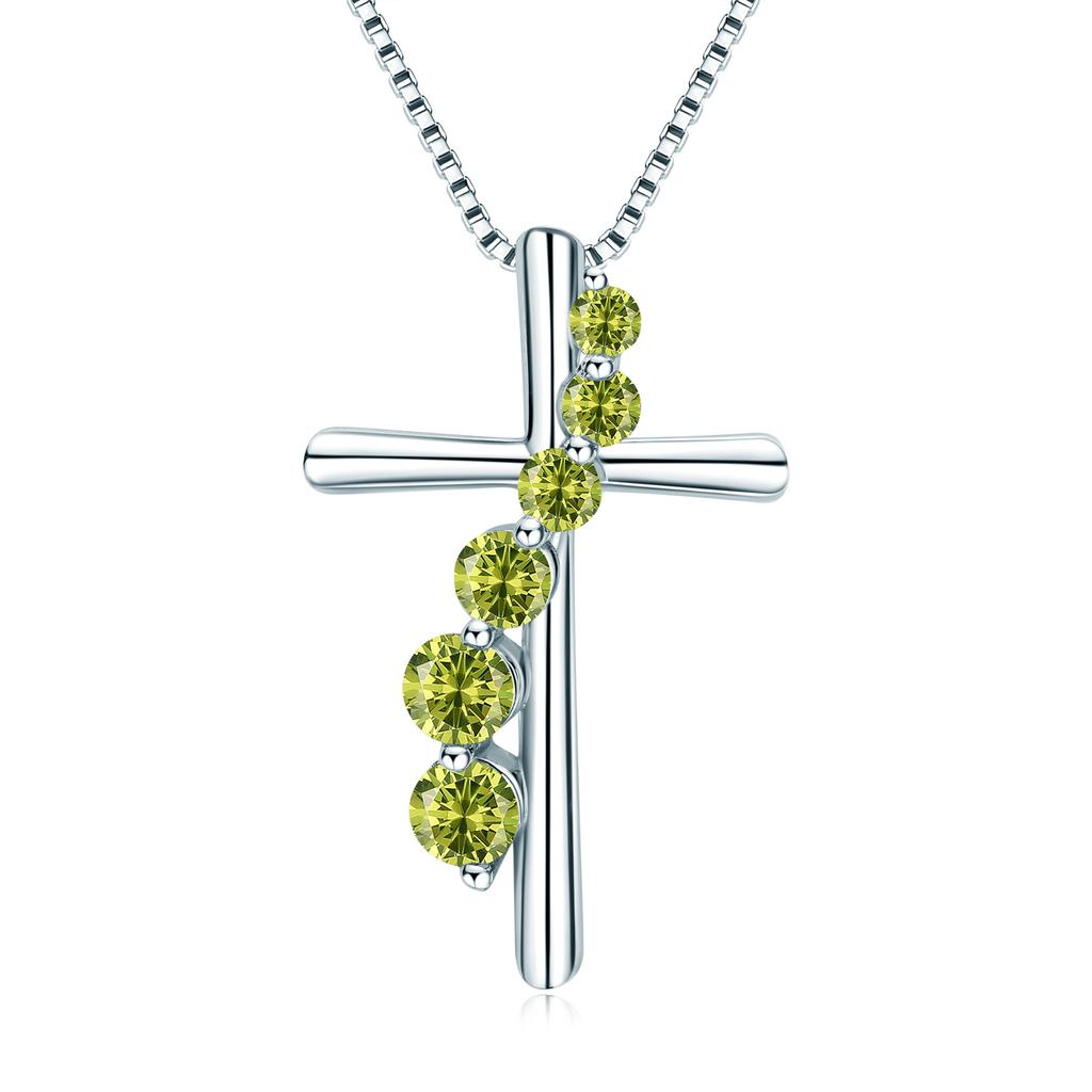 S925 Sterling Silver Women's Necklace Trendy Zircon Cross Pendant Birthday Gift European American