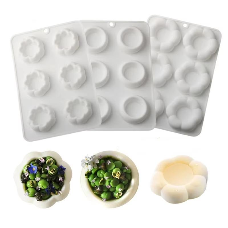 Flower-shaped Silicone Mold DIY Baking Tray for Cake Decoration Round French Mousse Home Baking Prop Kitchen Tool