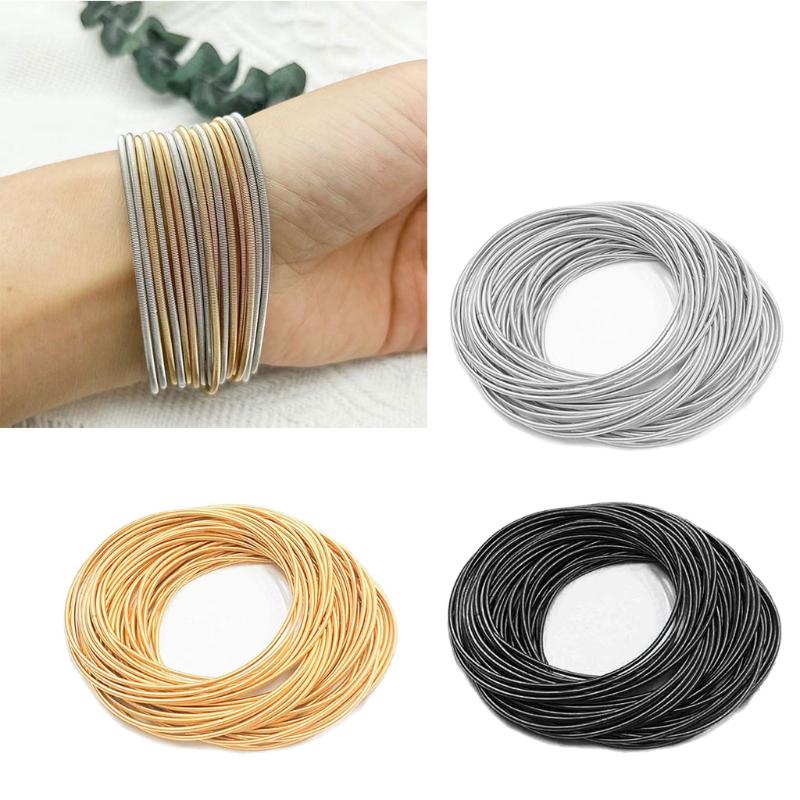 50 Pcs Beaded Gold-covered Spring Bracelet Diy Spiral Telescopic Carbon Steel Bracelet Elastic Non-Slip Bracelet Craft