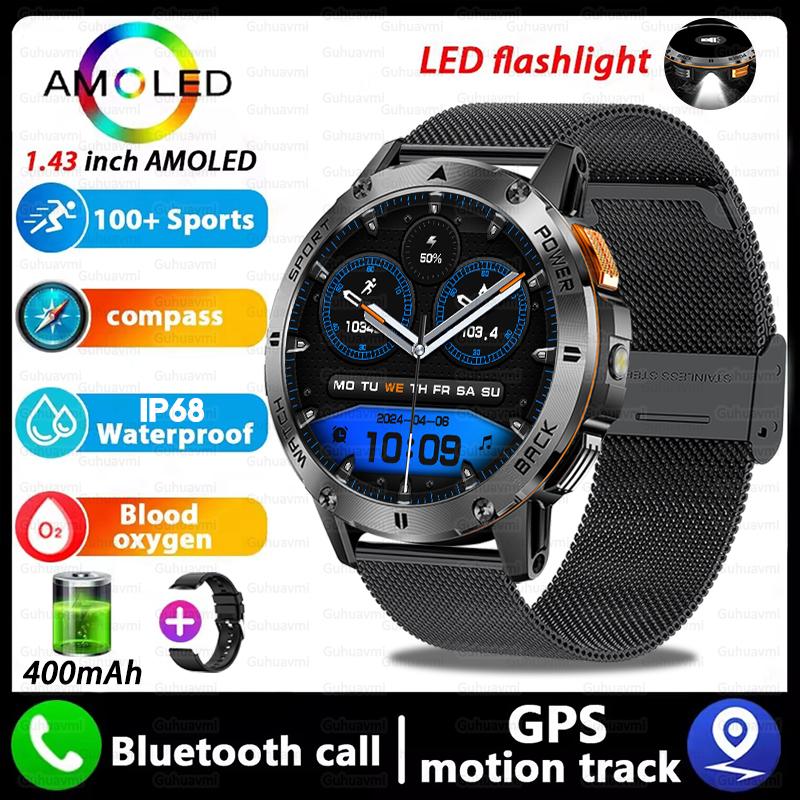 New GPS Outdoor Smartwatch 1.43'' AMOLED Display 100+ Sports Modes Voice Calling Smart Watch Men Military Grade Toughness Watch