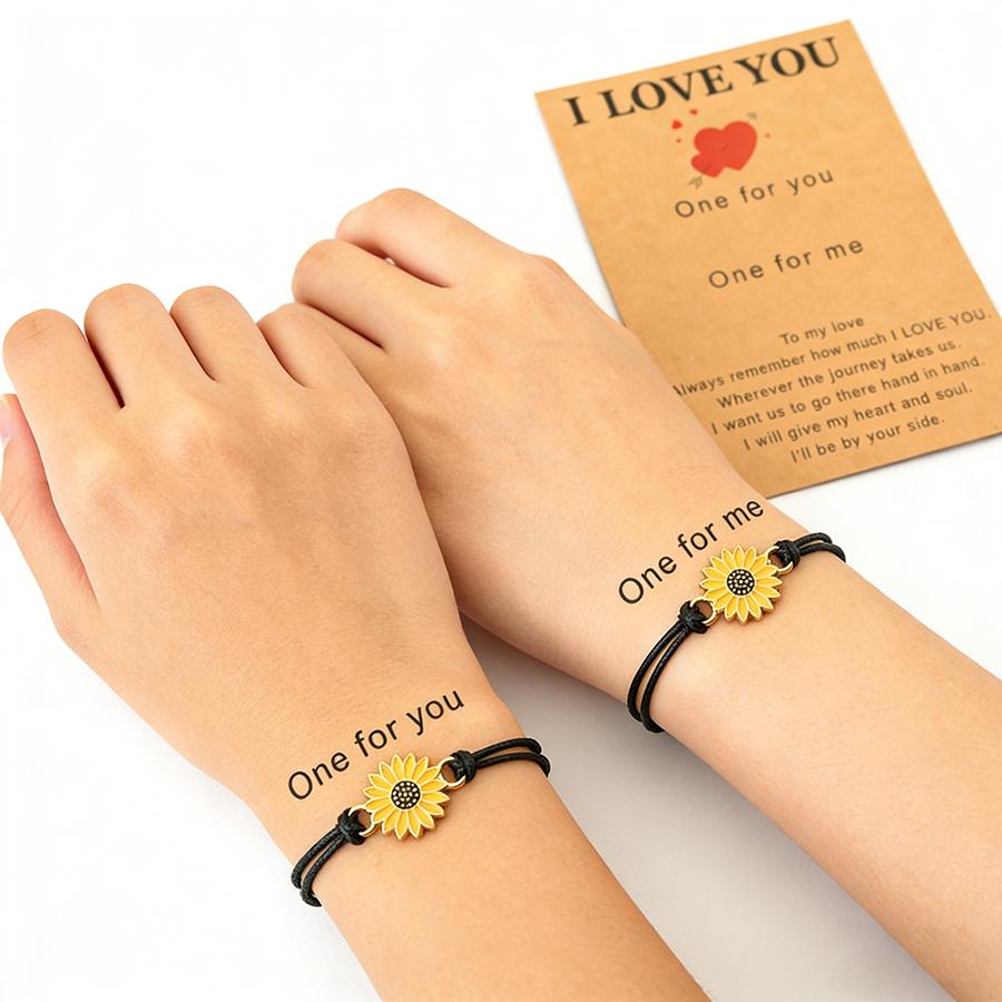 Noter 2Pcs Handmade Braided Friendship Bracelet Unisex Cute Chrysanthemum Charm Braslet Valentine Day Couple Accessories Joias