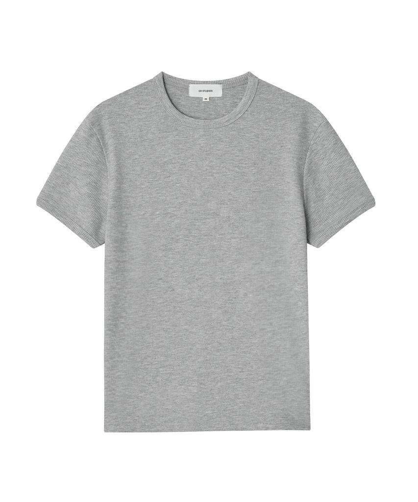 OX STUDIOS Ribbed Semi-Muscle Fit T-Shirt (Melange Grey)