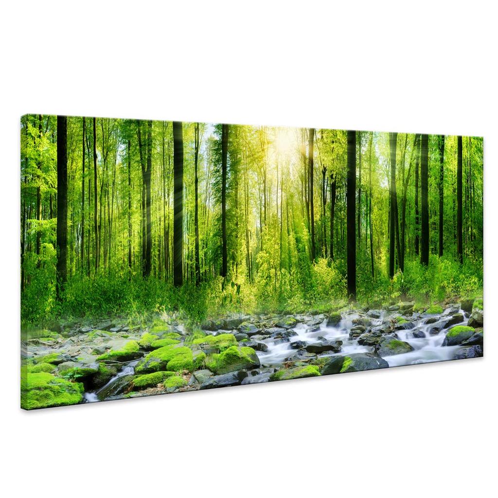 Morning Sunrise Green Trees Landscape Sunshine Over Forest Photograph Canvas Paintings And Prints For Home Wall Decor Frameless