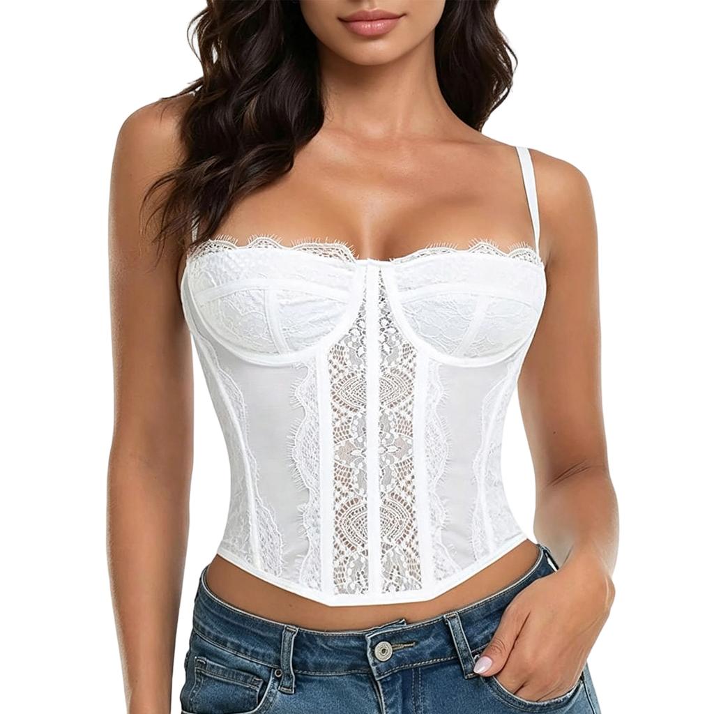 Women's Push-Up Corset Top with Underwire, Lace and Slimming Boning for Shapewear