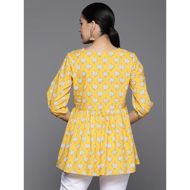 

Libas Women s Pure Cotton Printed A-Line Kurtis (26142_Yellow XL жёлтый