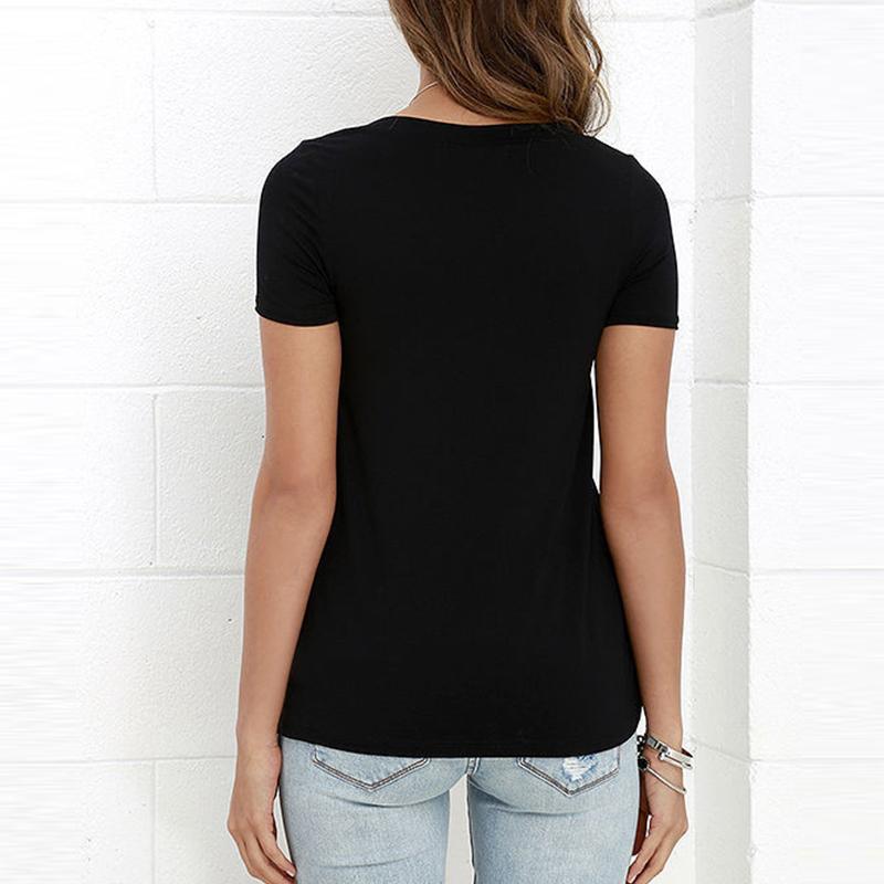 T-Shirt V-neck Cross Women Summer Short Sleeve Tops Hollow Out Top