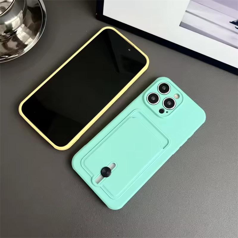 Push Card Bag Slot Holder Wallet Phone Case For iPhone 16 15 14 11 12 13 XS XR Pro Max Plus Mini 7/8 16E Shockproof Soft Matte Silicone Back Cover