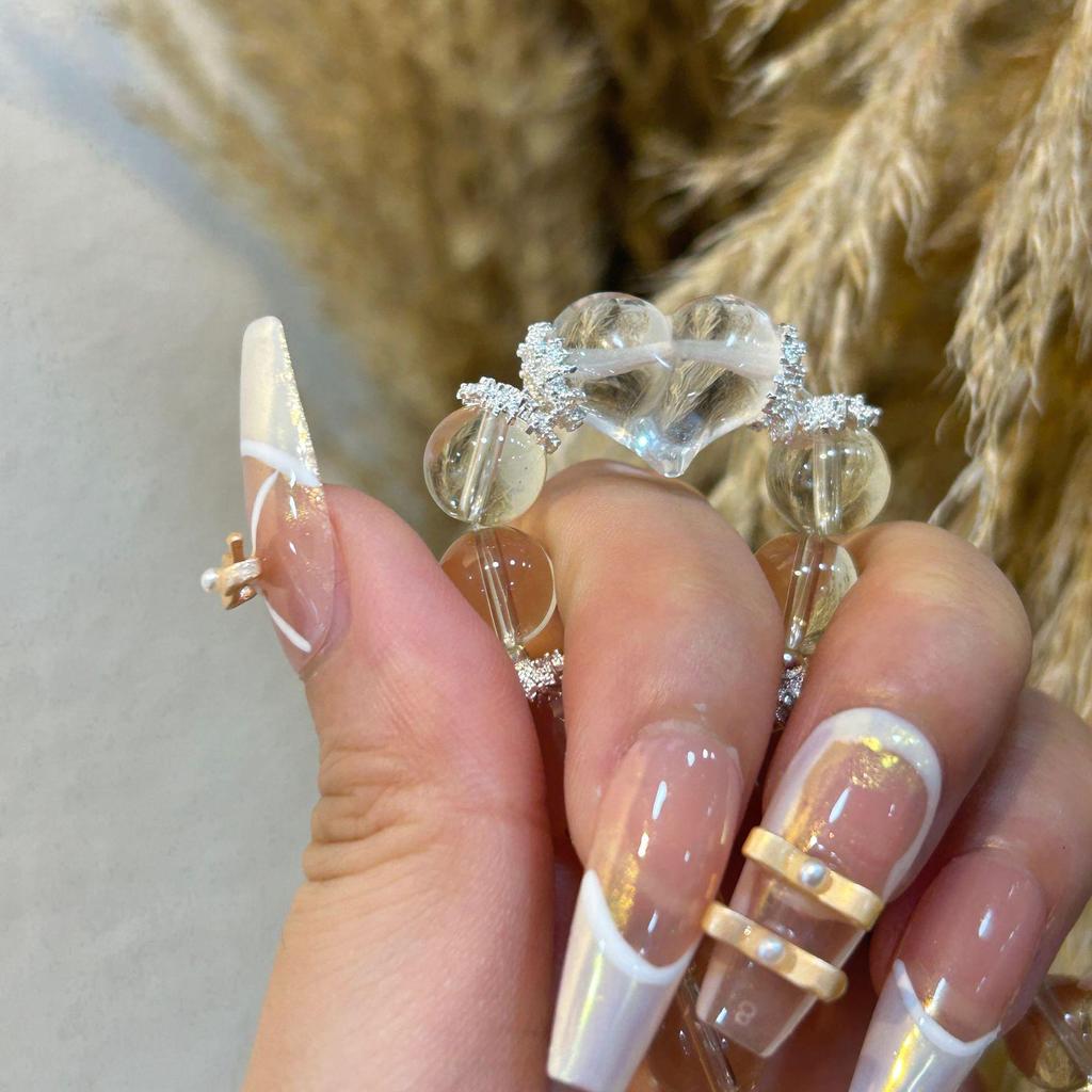 Qiaoen Natural Morganite & Pink Crystal Heart Bracelet for Women - Unique Beaded Style