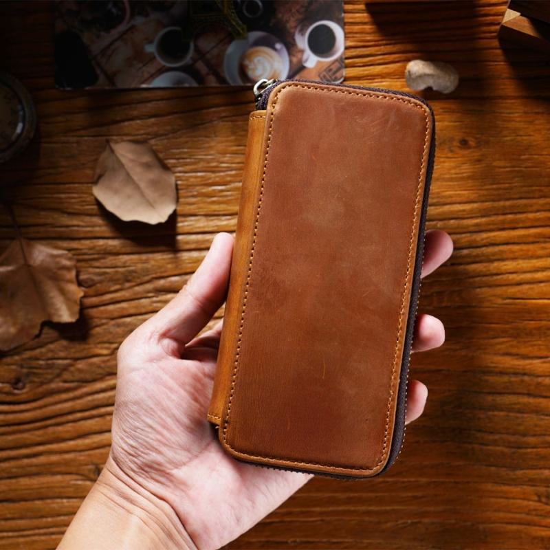 Hard Shell Leather Pencil Case Zipper Pen Case 3 Pen Slots Large Compartment