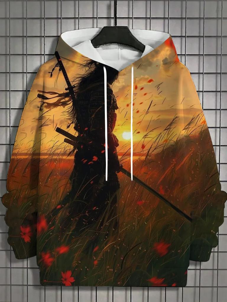 2025 Autumn New Men's 3D Japanese Samurai Print Hoodie Men's and Women's Casual Fashion Men's Hoodie Street Men's Tops