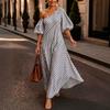 A Best-selling Summer New Elegant Classic Striped Off-shoulder Long Dress from Europe and America