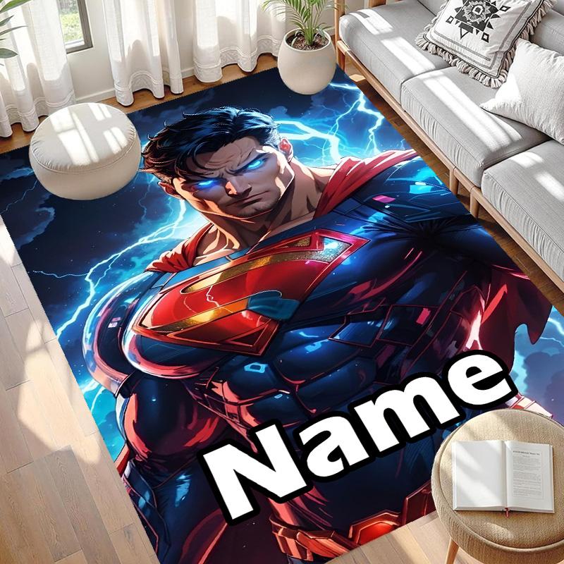 Custom Name Personalized Superman Print Carpet, Versatile Home Decor Rug, for Playroom, Apartment, Balcony, Entryway, Hallway Gift
