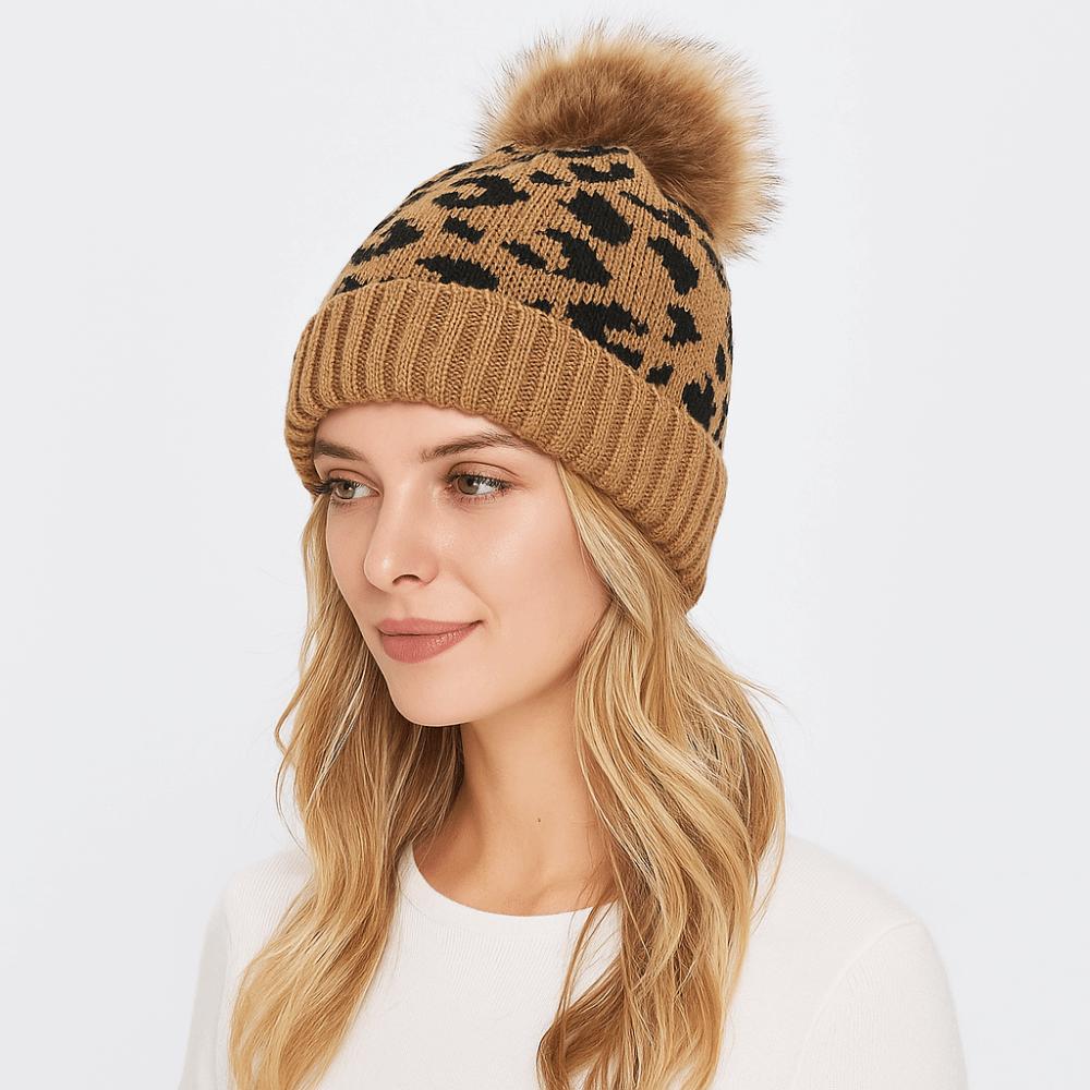 Cozy Leopard Print Hat Curled Edge Knitted Hat Casual Woolen Hat  Unisex