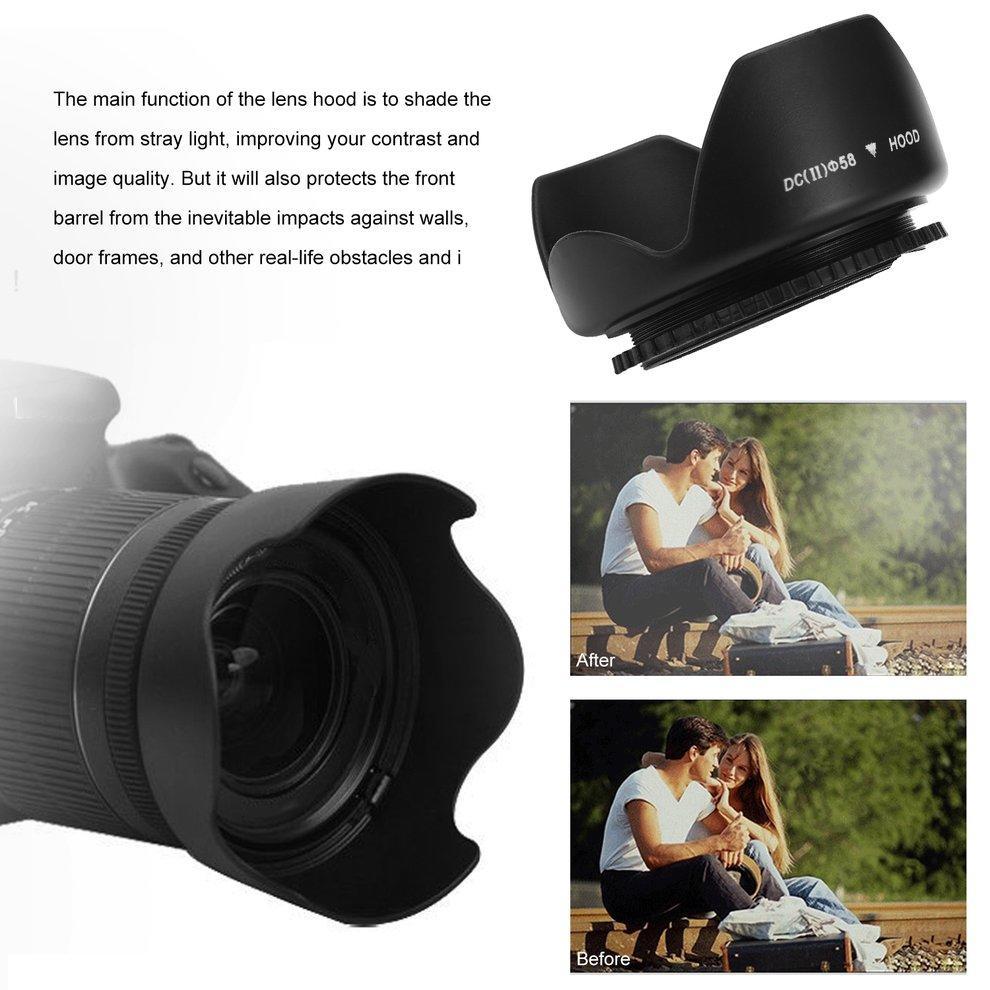 58Mm Flower Shape Lens Hood Screw Mount Petal Crown For Canon Dc-Sn Hood Lens Black