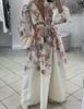 Cross-Border European & American Women's Fashion: Stand-Up Collar Print Dress with Ruffled Loose Fit & Drawstring