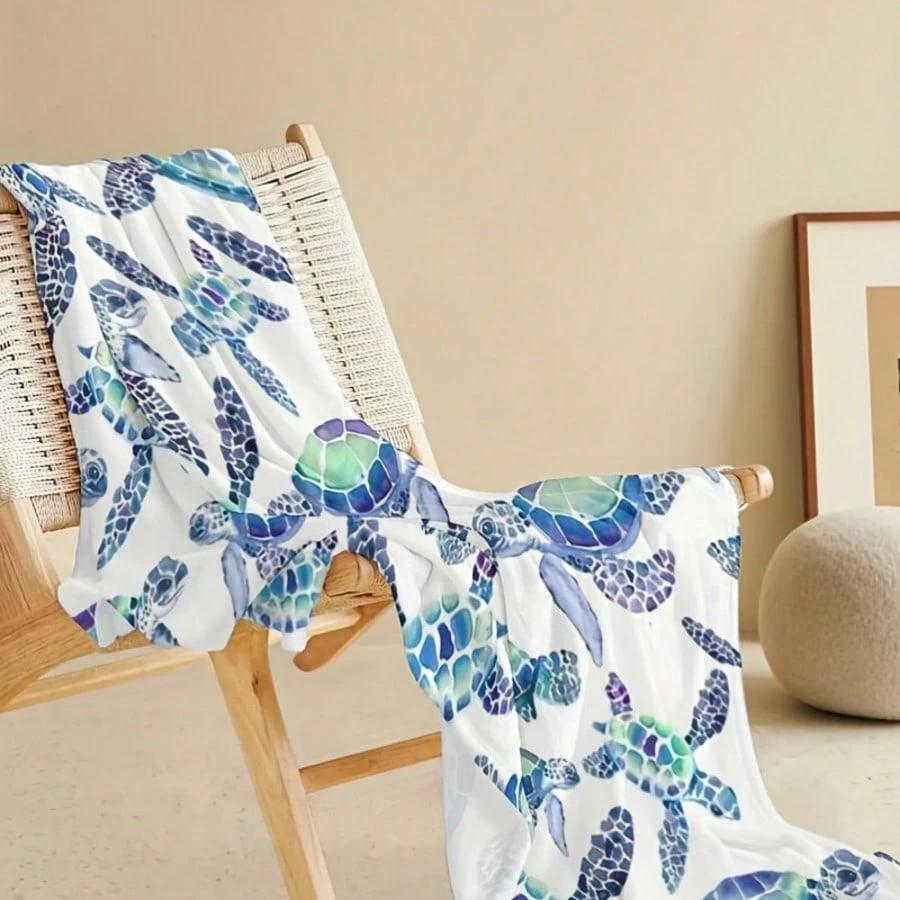 All Seasons Soft Cozy Warm Throw Blanket With Sea Turtle Print, Multipurpose Portable Blanket For Sofa, Bed, Office And Travelli