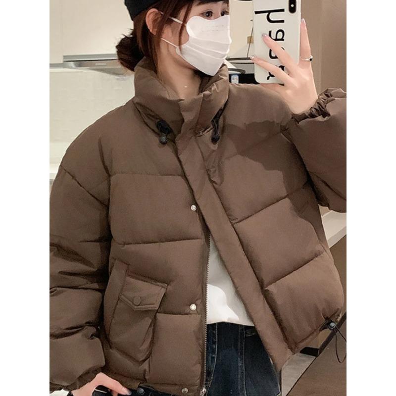 Fashion Black Down Cotton Solid Jacket Women's Short Korean Version Warm Cotton Jacket Bread Winter Coat Outerwear Parkas