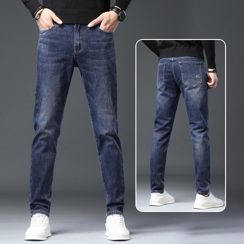 Spring And Autumn Winter New Men'S Plush/Regular Jeans Slimming Straight Stretch Business Versatile Long Pants