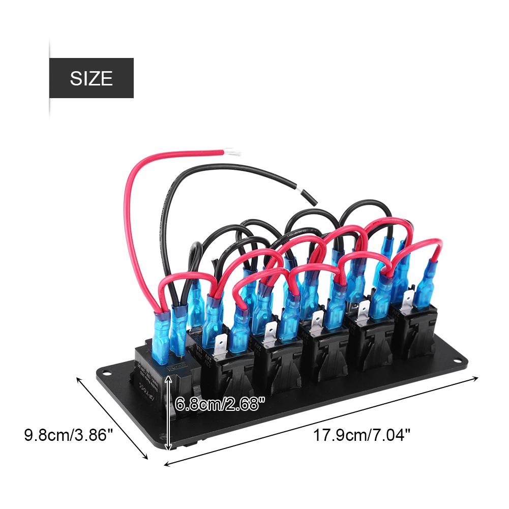 12V-24V 6 Gang Red LED Rocker Switch Panel with 3.1A Dual USB for Car RV Boat Yacht Marine