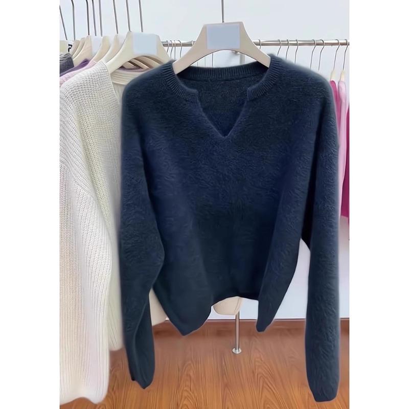 Vintage high-texture gray half-open neck pullover sweater women's mink fleece soft waxy mohair knitted top autumn and winter