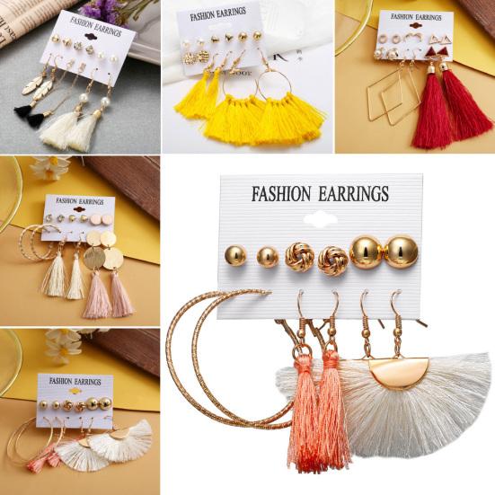 6Pcs/Set Bohemia Women Tassel Hook Earrings Ear Stud Set Jewelry Accessories