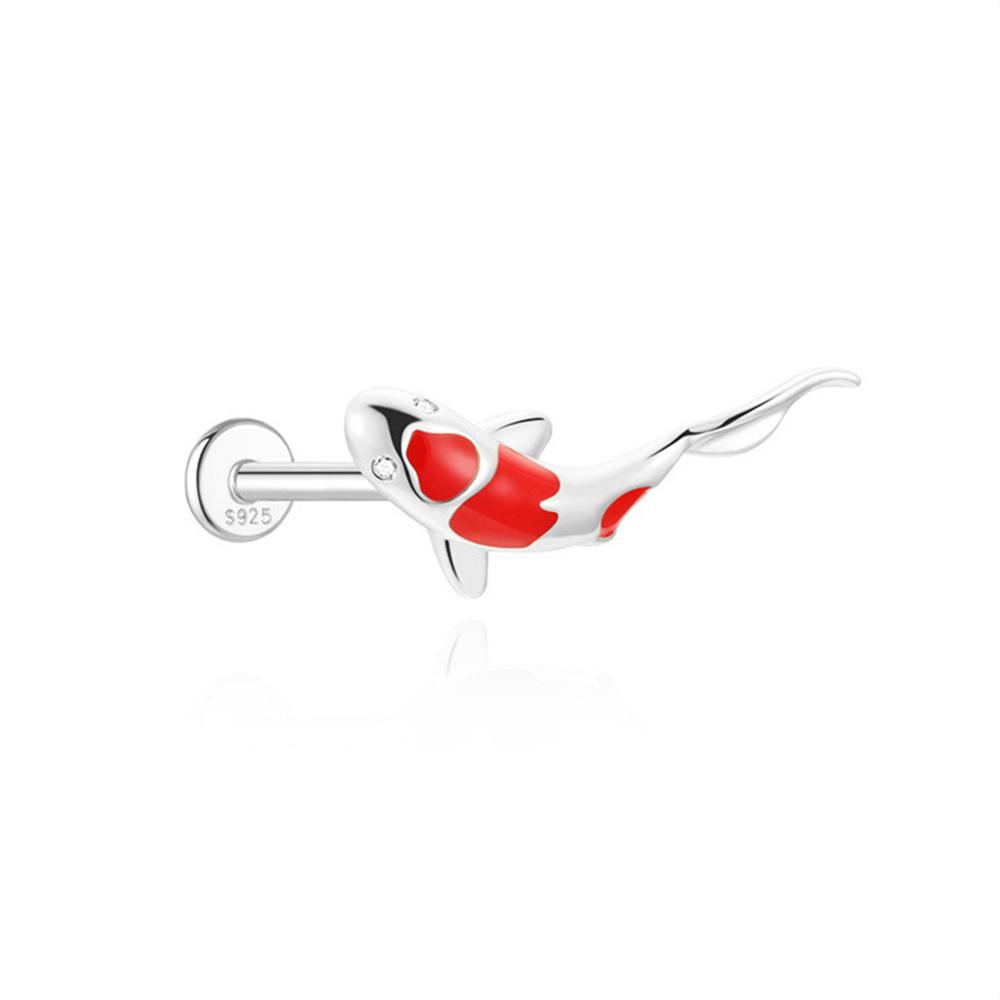 AIDE 1PC 925 Silver Zircon Piercing Chain Fit For Earring Hoops Ear Bone Studs DIY y2K Lucky Red Koi Fish Jewelry Accessories