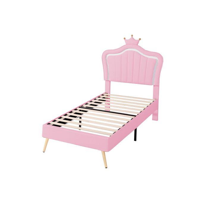 Pat pentru copii - MUVOE - 90 x 200 cm - Piele ecologică - LED - Design scoică