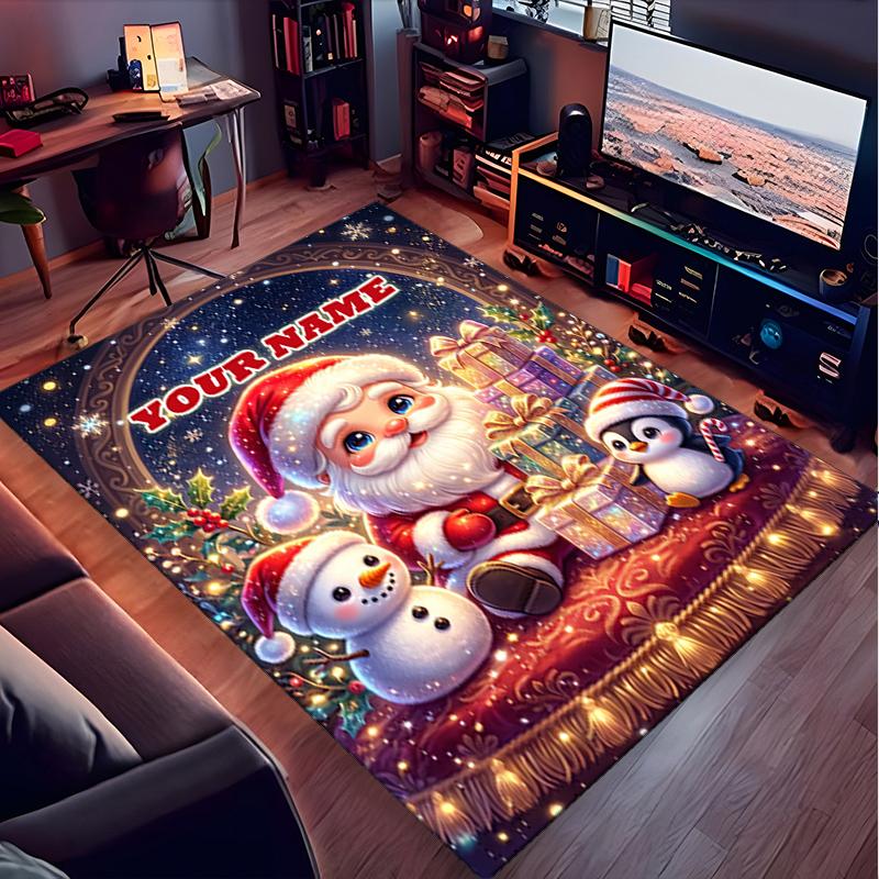 1PC Custom Name Christmas Magic Night Theme Floor Mat Ideal for Living Room, Game Rooms, Office, Bedroom,Floor Mat Playful Design