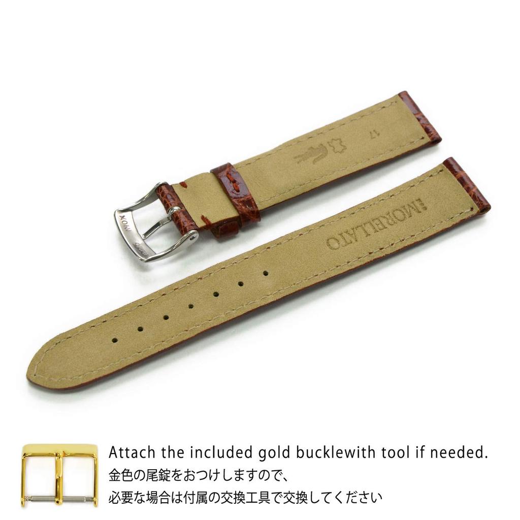 MORELLATO Caiman Crocodile Watch Strap AMADEUS 17mm Gold Brown Replacement Tool Included Imported U0518052041017M [Regular Product]