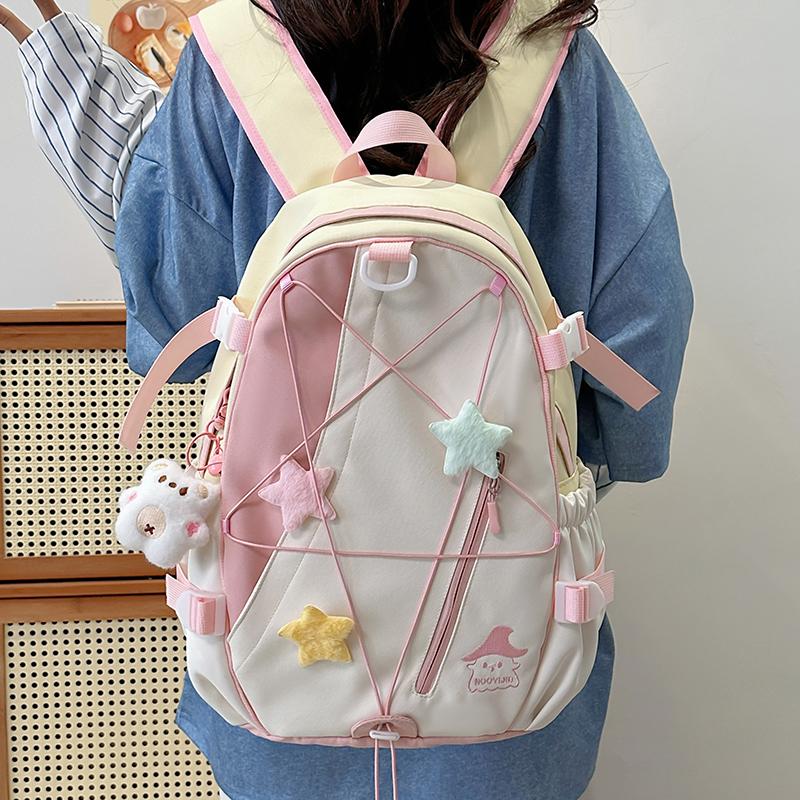 Junior High School Student Schoolbag Color Block Women Large Capacity Backpack