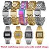 Edelstahl-Uhrenzubehör für Casio A168 A158W AQ-230 LA-680 kleine goldene Uhr mit kleiner quadratischer feiner Stahlkette 18mm