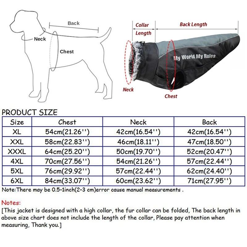 Waterproof Winter Pet Dog Coat Large Dog Clothes With Harness Big Dog Jacket Labrador Costume Furry Collar Warm Pet Clothing