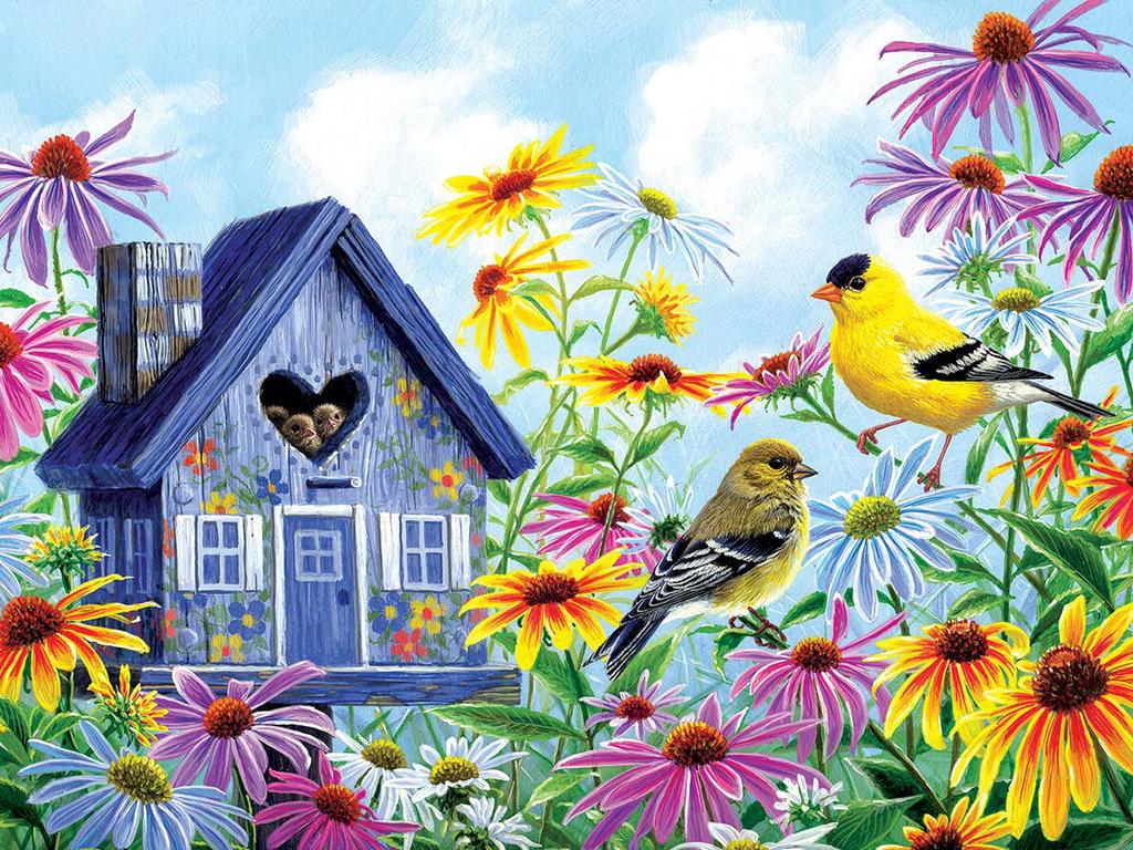 Landscape Diamond Painting Bird House Embroidery Flower Picture Rhinestones Full Square Round Mosaic Decor For Home
