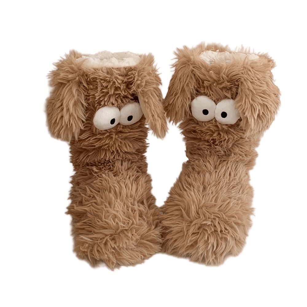Big Eyes Non-slip Floor Socks Cartoon Coral Fleece Socks Slipper Socks with Puppy Ears  Girls