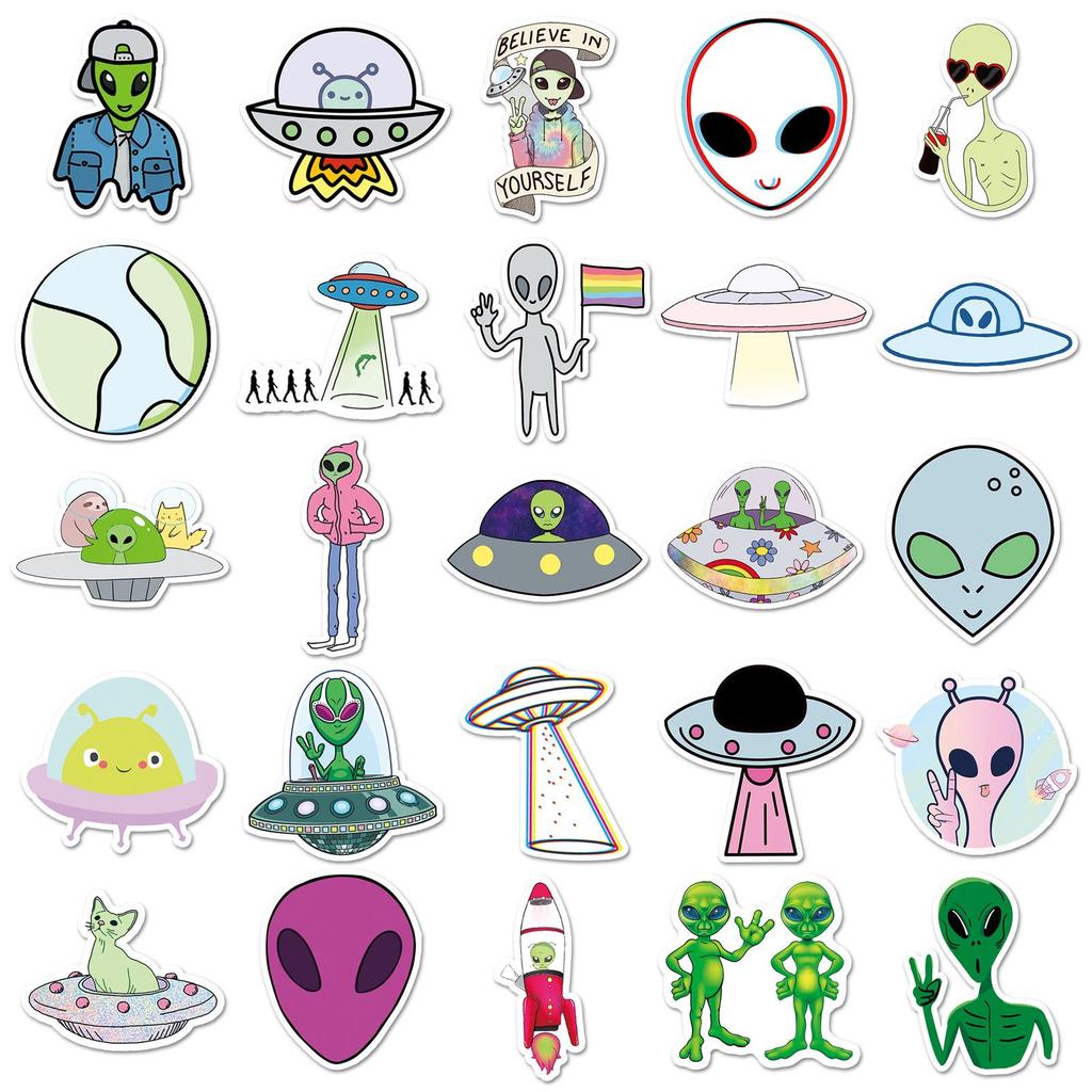 50 Cartoon Alien Stickers: Trendy, Waterproof Decorations for Laptops, Diaries, Cars