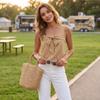 Women's Casual Sleeveless Tank Top Square Neckline Relaxed Fit Lightweight Fabric Summer Blouse with Front Tie Detail