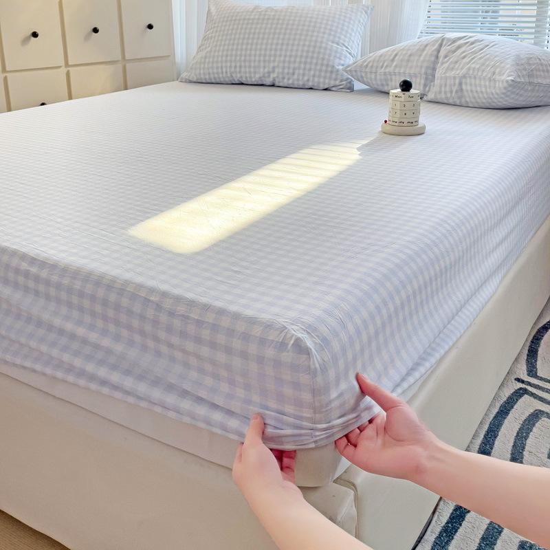 Modern Design Light Green Linellae Pattern Printed Fabric Bed Sheets Cotton Breathable Mattress Cover Colorful Fitted Sheet with Pillowcase